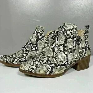 MIA Side Zip Snake Print Chunky Heel Ankle Boots Booties White Black Women 6.5